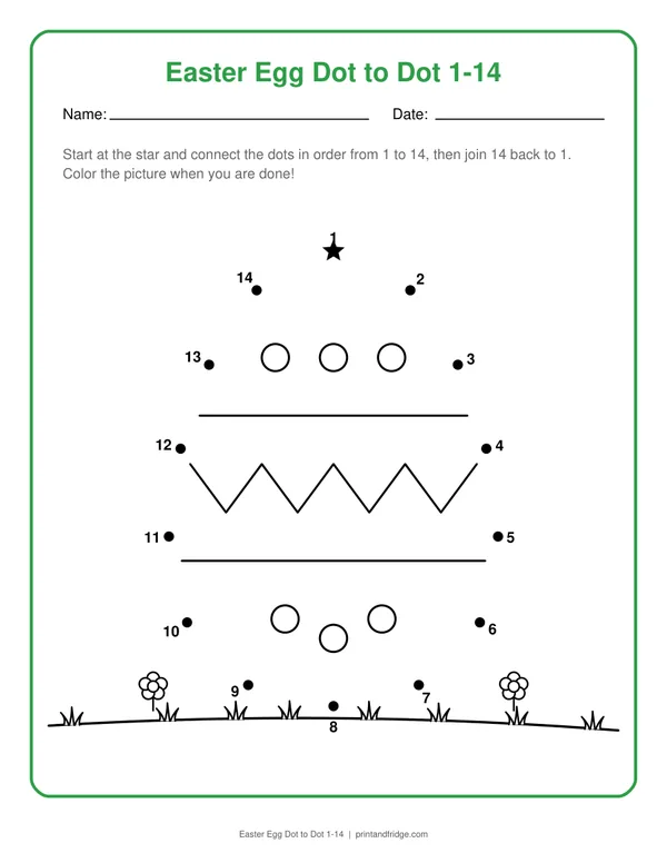 Easter Egg Dot to Dot 1-14 printable dot-to-dot