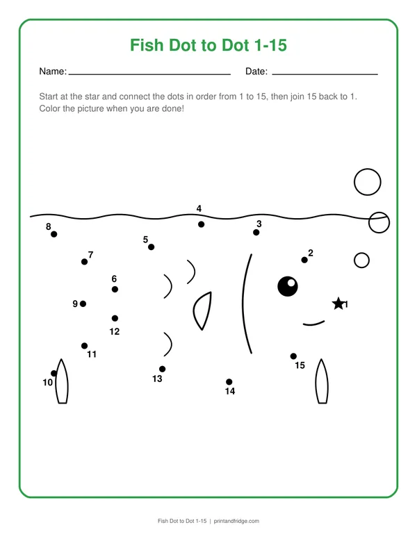 Fish Dot to Dot 1-15 printable dot-to-dot