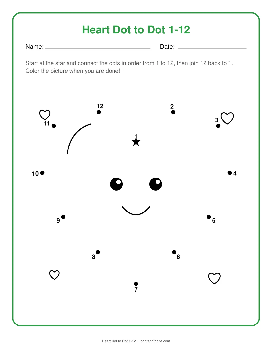 Heart Dot to Dot 1-12 printable dot-to-dot