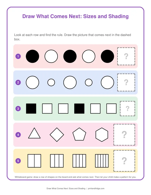 Draw What Comes Next: Sizes and Shading printable game