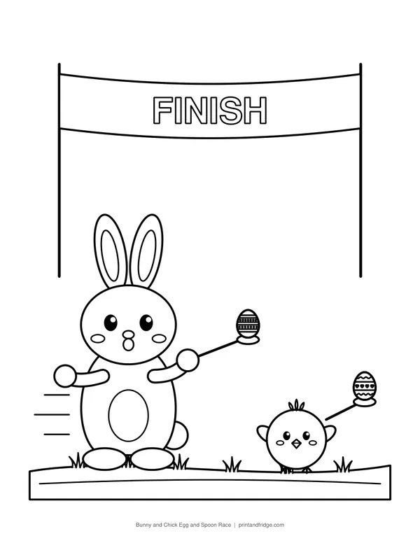 Bunny and Chick Egg and Spoon Race printable coloring page