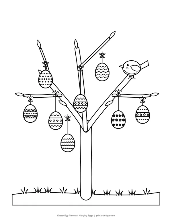 Easter Egg Tree with Hanging Eggs printable coloring page
