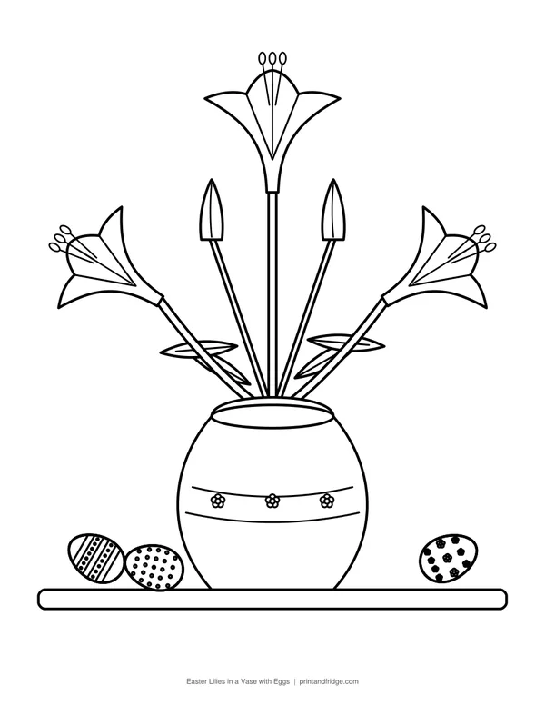 Easter Lilies in a Vase with Eggs printable coloring page
