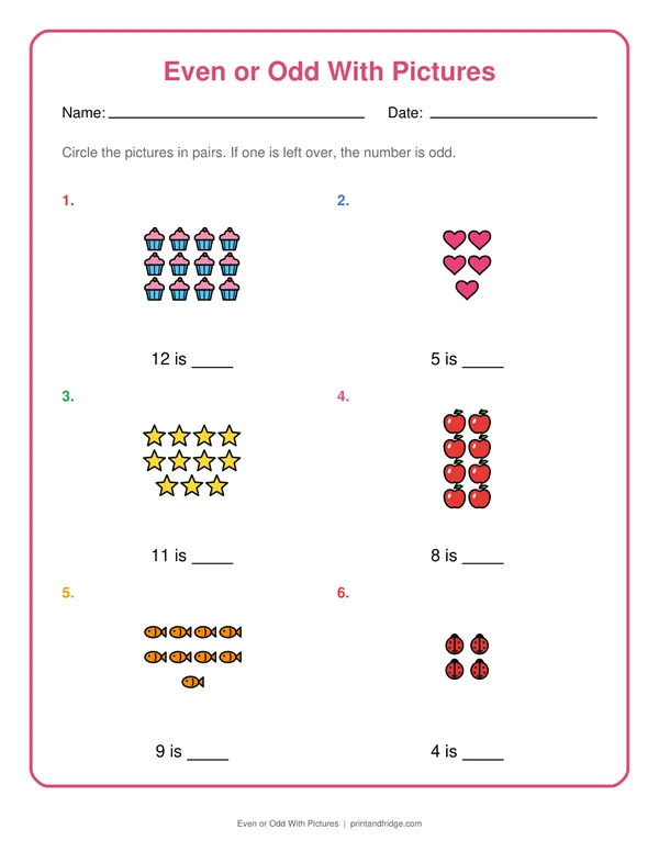Even or Odd With Pictures printable worksheet