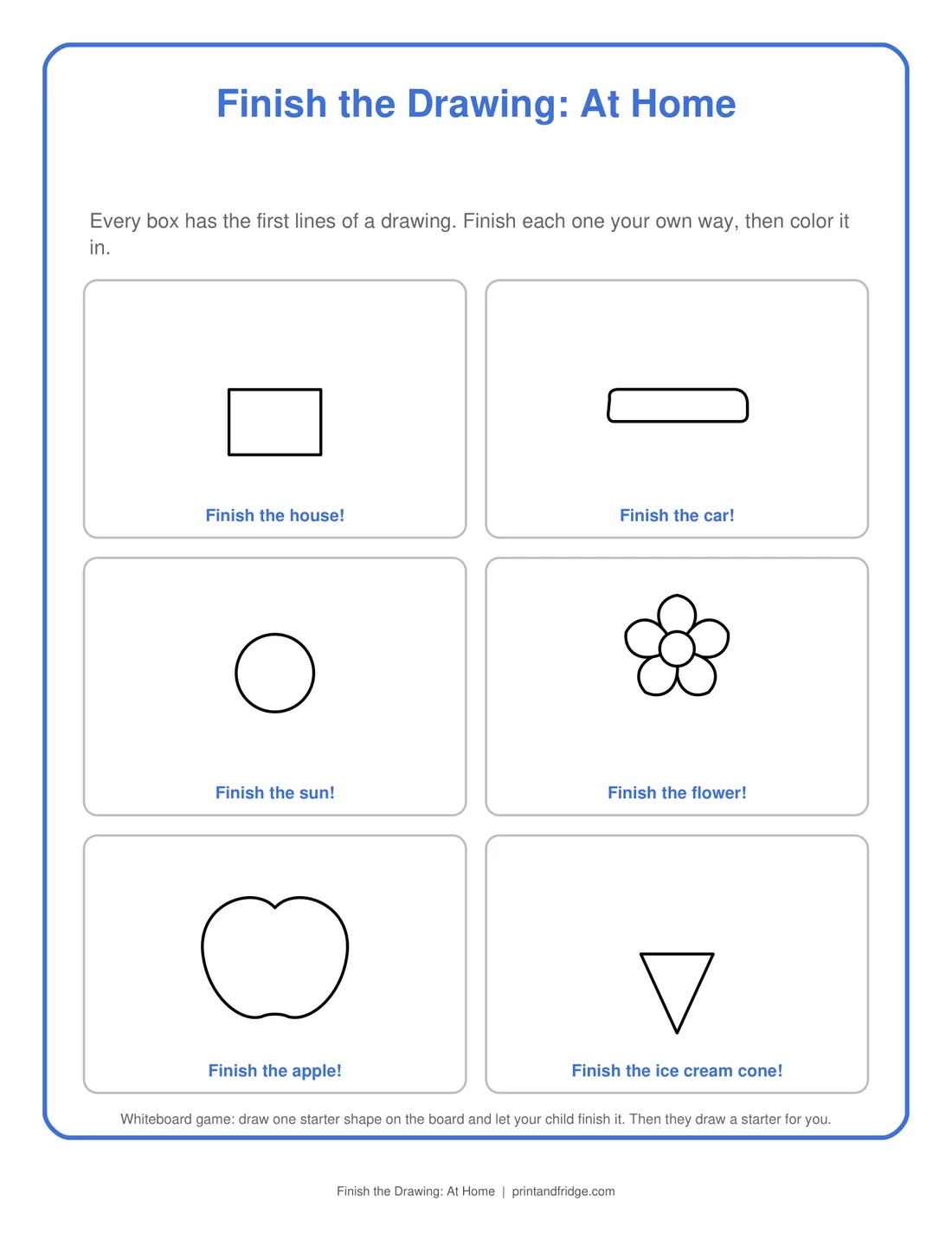 Finish the Drawing: At Home printable game