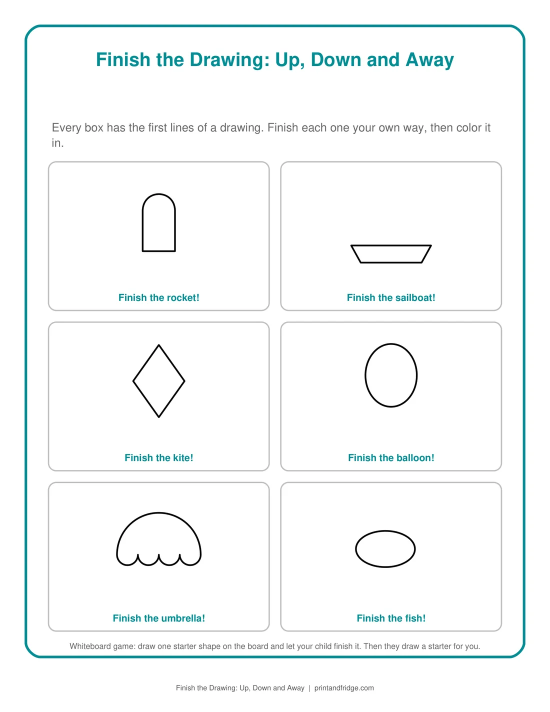 Finish the Drawing: Up, Down and Away printable game