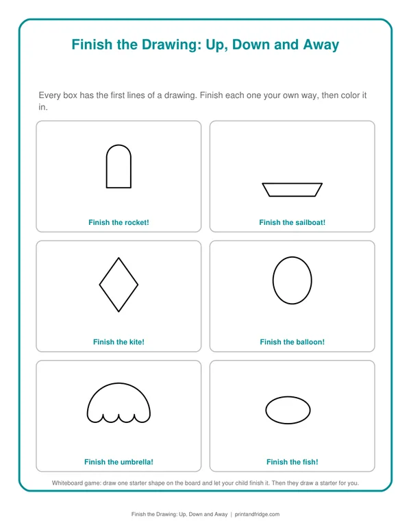 Finish the Drawing: Up, Down and Away printable game