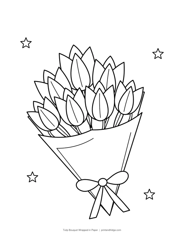 Tulip Bouquet Wrapped in Paper printable coloring page