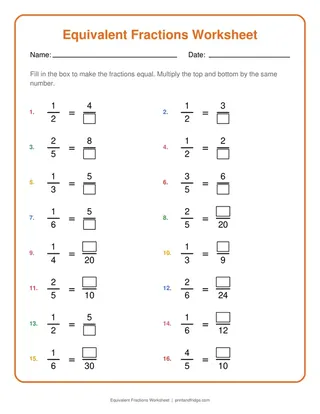 Equivalent Fractions Worksheet