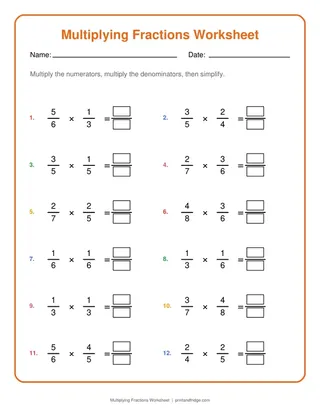 Multiplying Fractions Worksheet