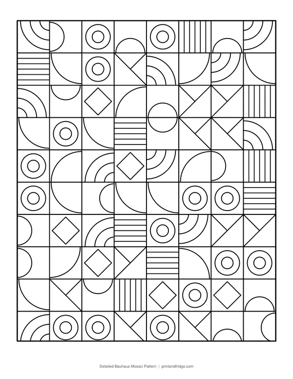 Detailed Bauhaus Mosaic Pattern printable coloring page
