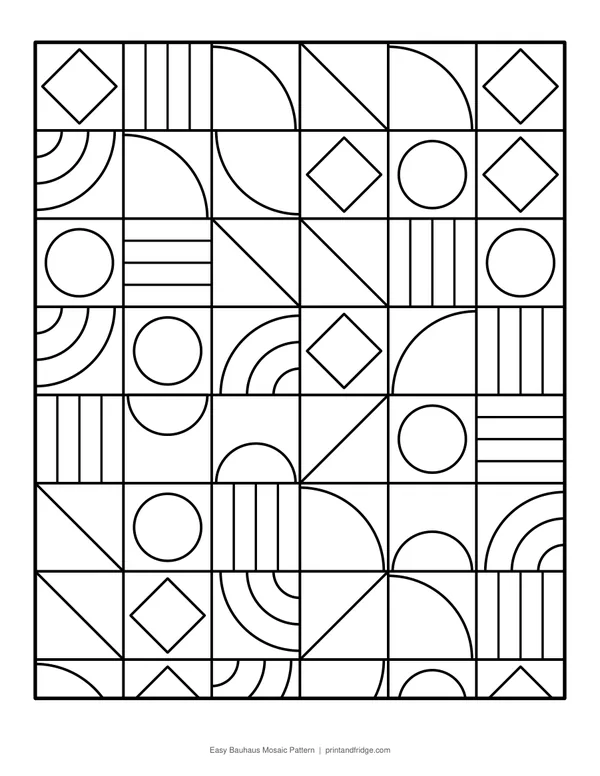 Easy Bauhaus Mosaic Pattern printable coloring page