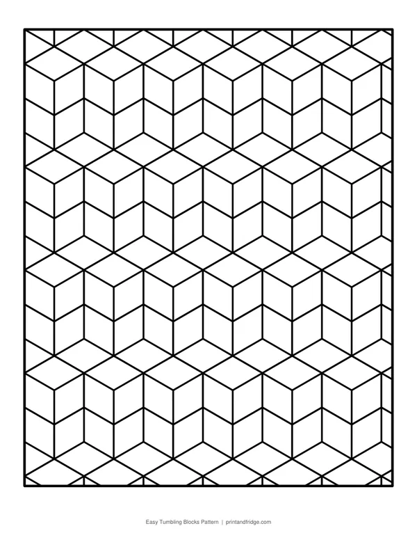 Easy Tumbling Blocks Pattern printable coloring page