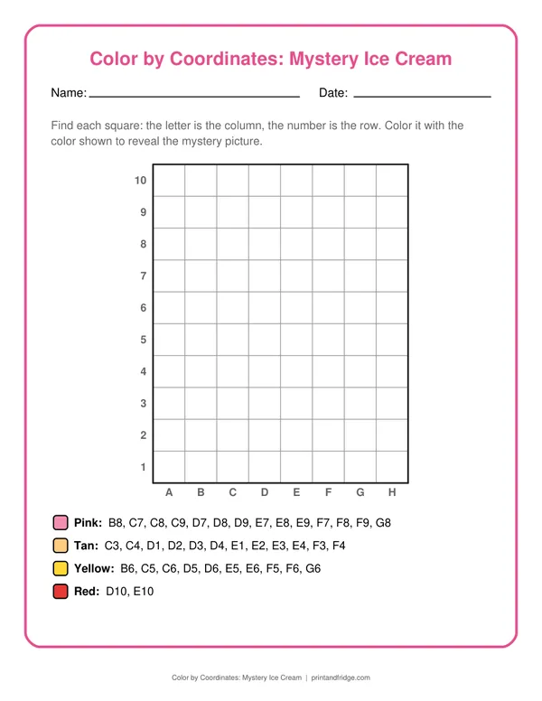Color by Coordinates: Mystery Ice Cream printable worksheet
