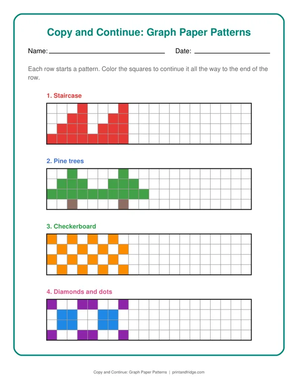 Copy and Continue: Graph Paper Patterns printable worksheet