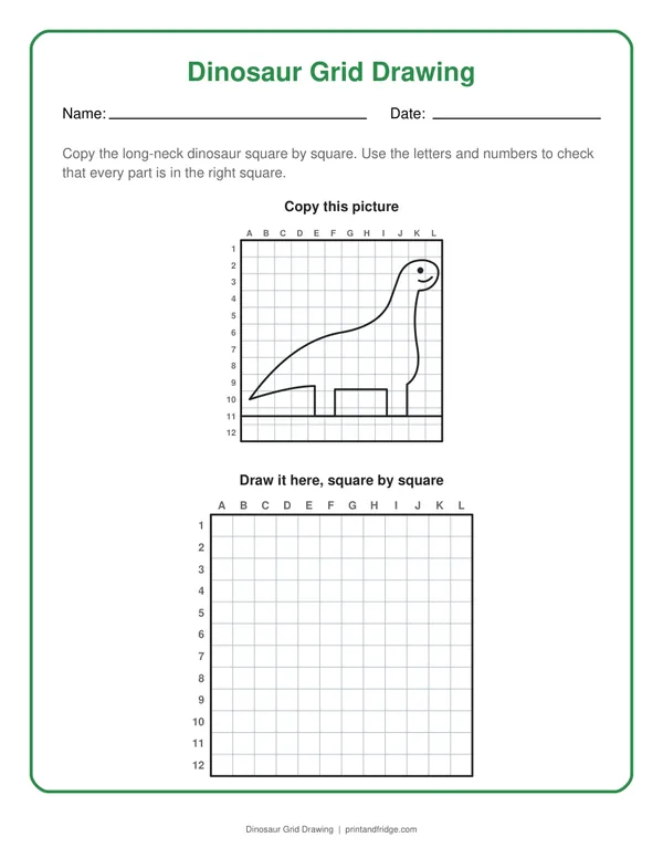 Dinosaur Grid Drawing printable worksheet