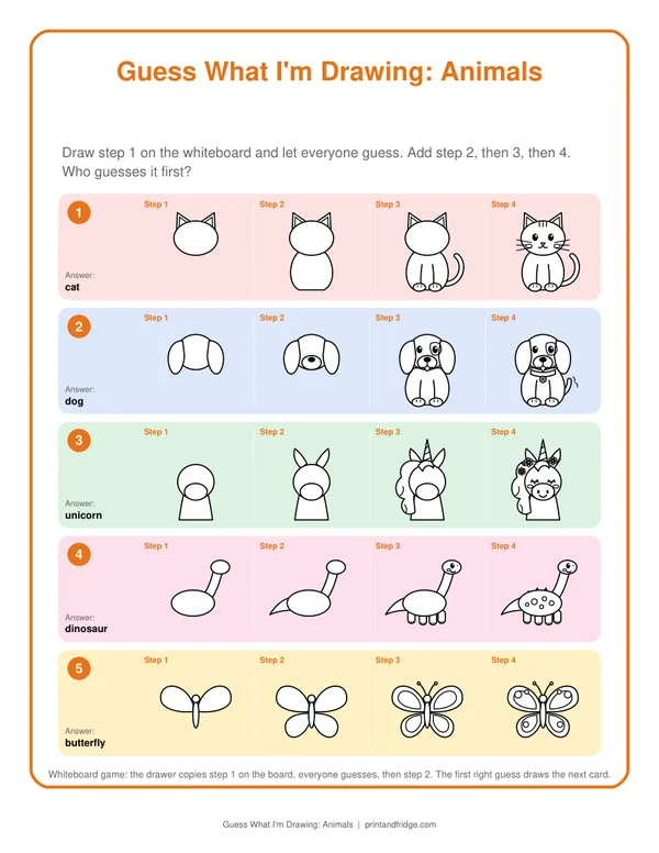 Guess What I'm Drawing: Animals printable game