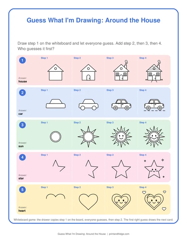 Guess What I'm Drawing: Around the House printable game