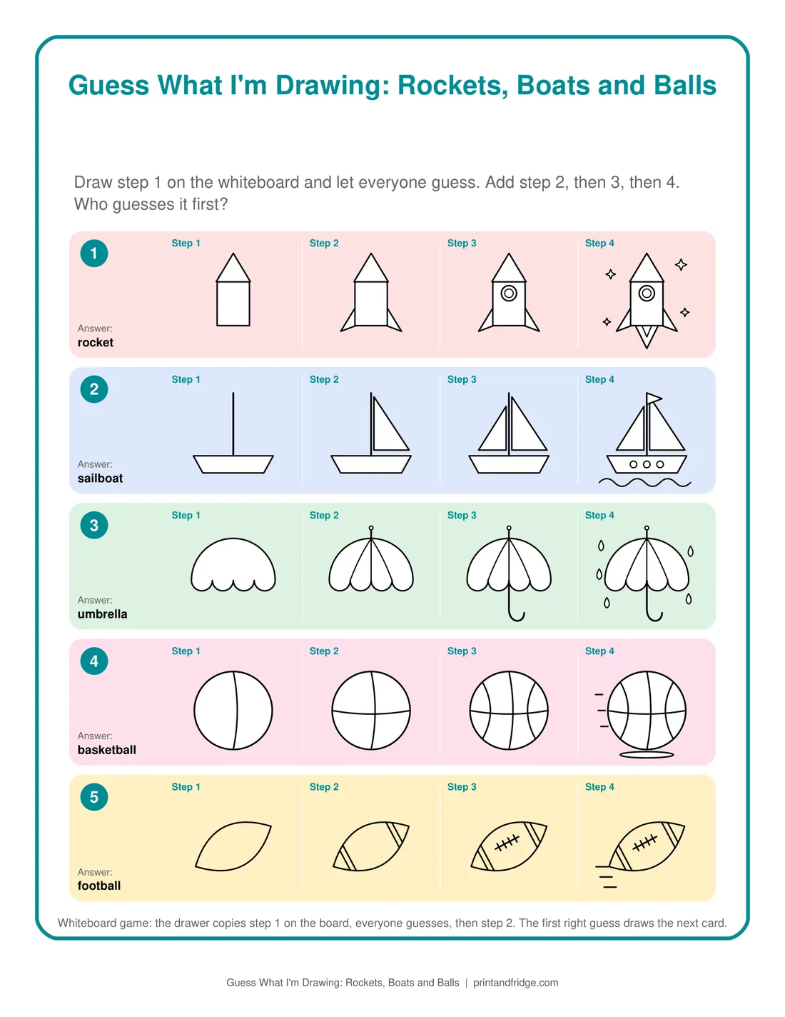 Guess What I'm Drawing: Rockets, Boats and Balls printable game