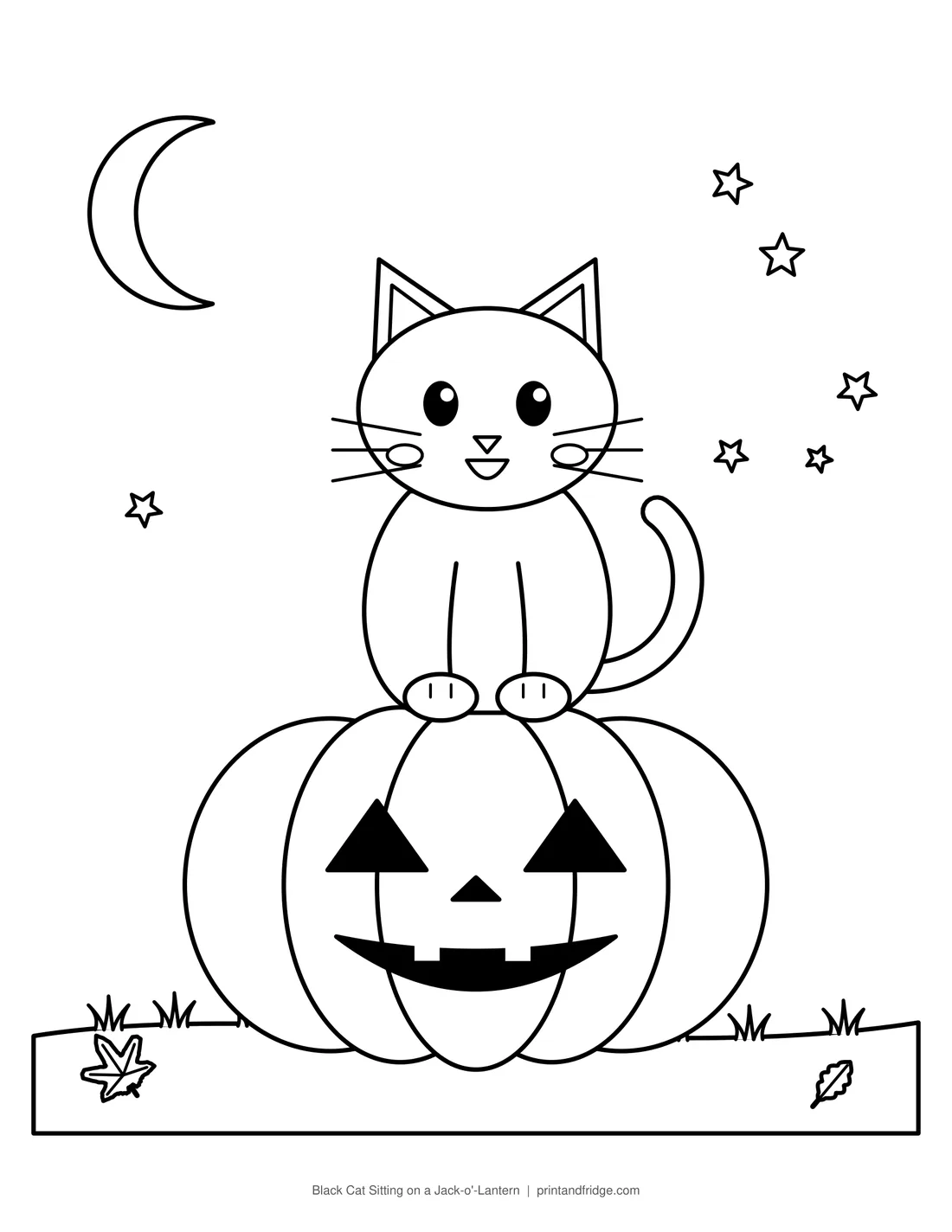 Black Cat Sitting on a Jack-o'-Lantern printable coloring page