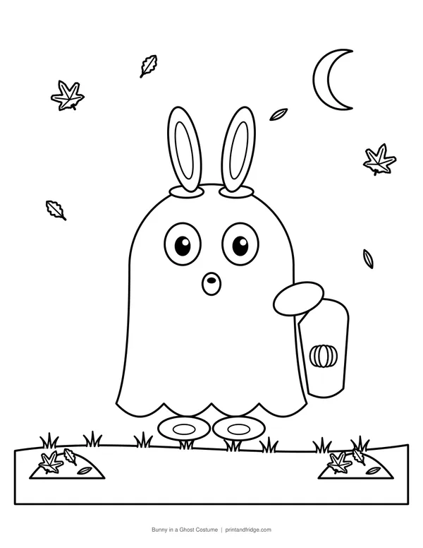 Bunny in a Ghost Costume printable coloring page