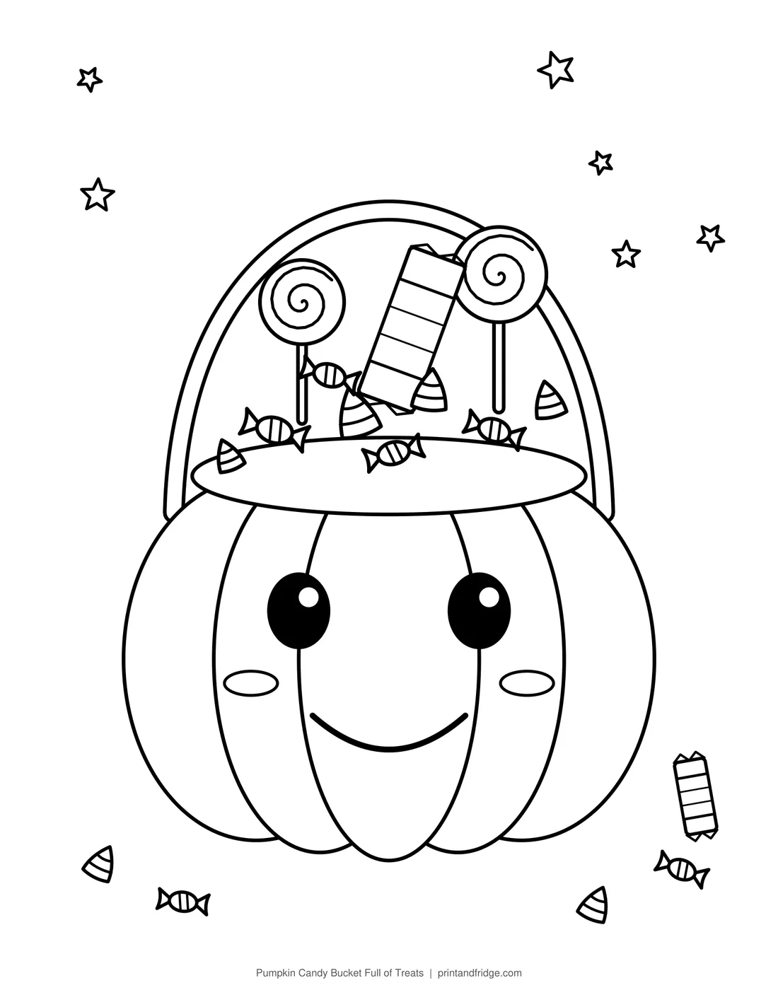 Pumpkin Candy Bucket Full of Treats printable coloring page