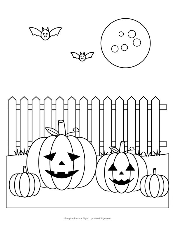 Pumpkin Patch at Night printable coloring page