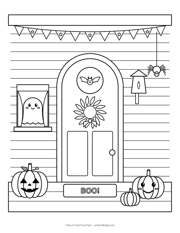 Trick-or-Treat Front Door printable coloring page