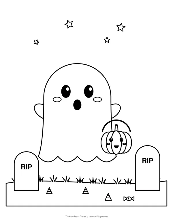 Trick-or-Treat Ghost printable coloring page