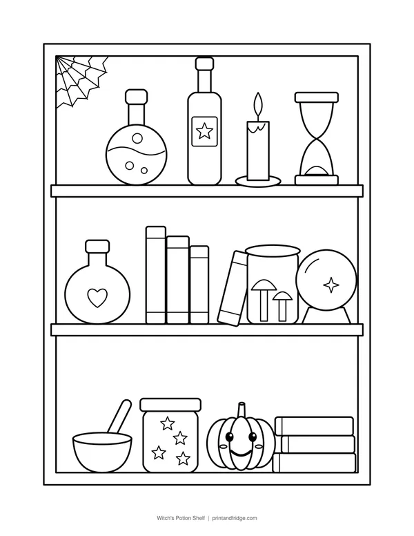 Witch's Potion Shelf printable coloring page