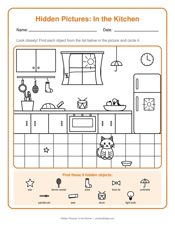 Hidden Pictures: In the Kitchen printable worksheet