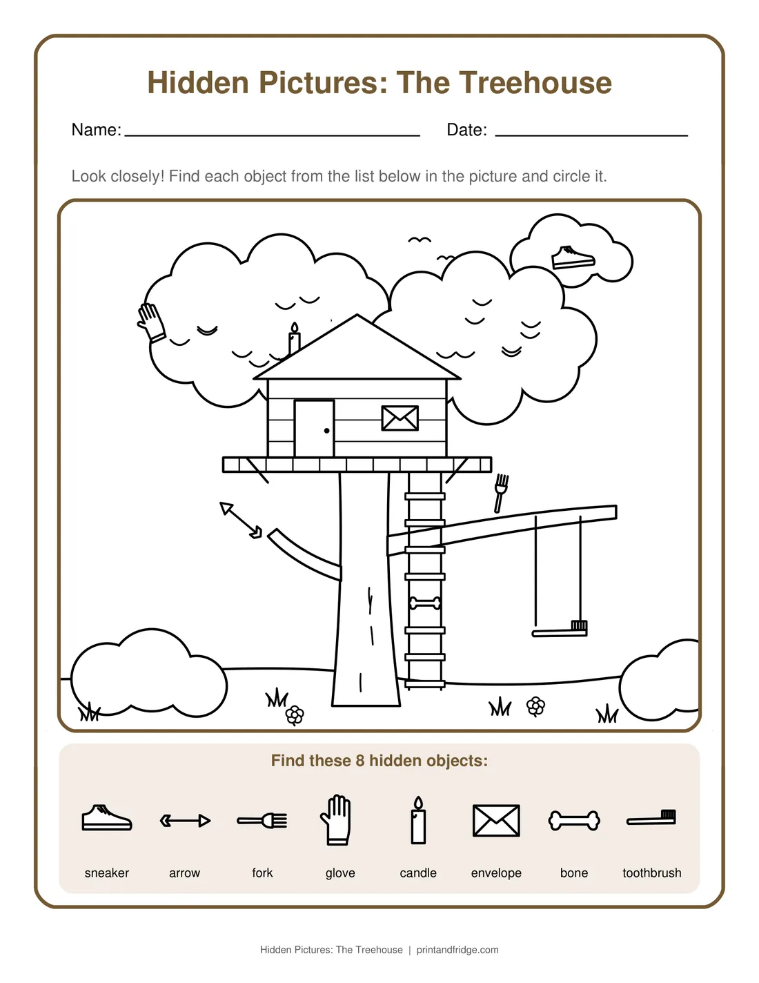 Hidden Pictures: The Treehouse printable worksheet