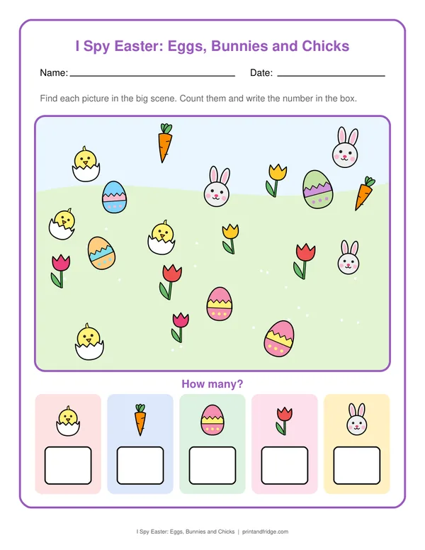 I Spy Easter: Eggs, Bunnies and Chicks printable worksheet