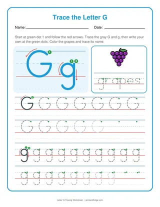 Letter G Tracing Worksheet