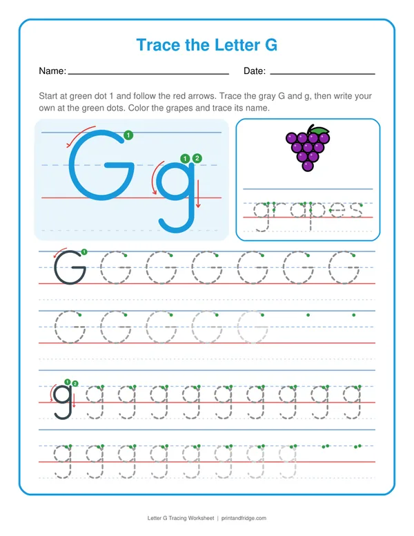 Letter G Tracing Worksheet printable worksheet