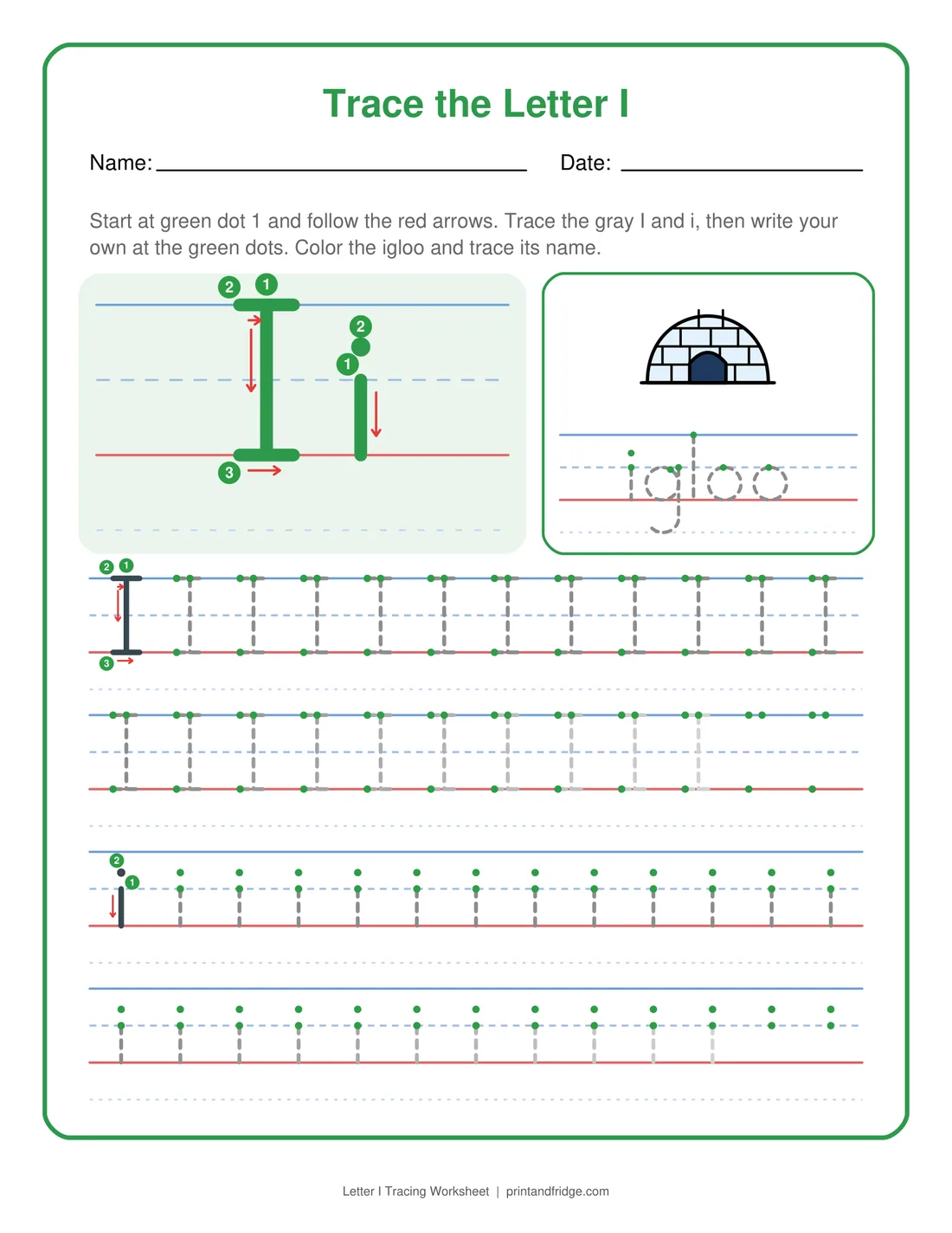Letter I Tracing Worksheet printable worksheet