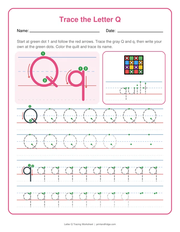 Letter Q Tracing Worksheet printable worksheet
