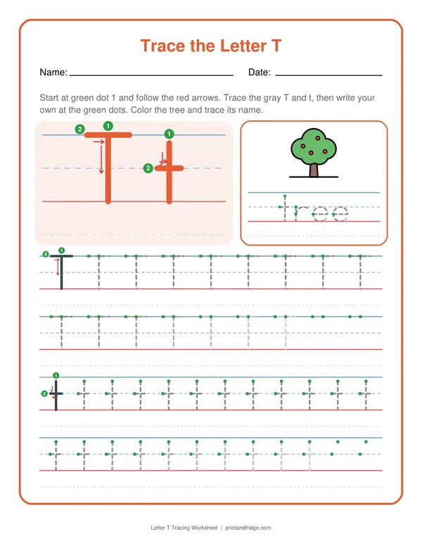 Letter T Tracing Worksheet printable worksheet