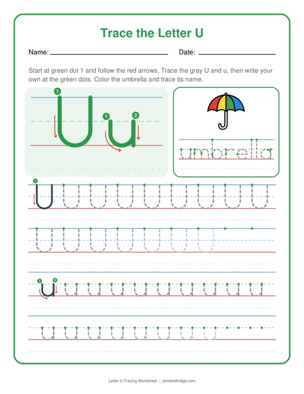 Letter U Tracing Worksheet printable worksheet