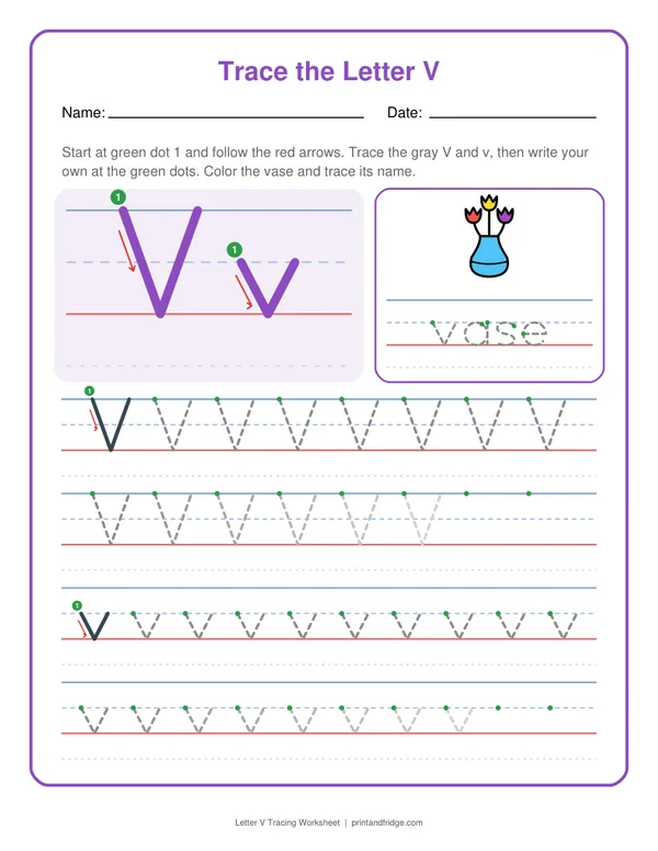 Letter V Tracing Worksheet printable worksheet