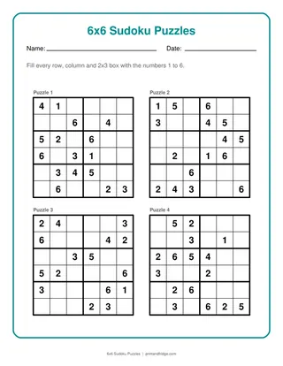 6x6 Sudoku Puzzles