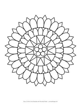 Easy 12-Point Lotus Mandala with Rounded Petals