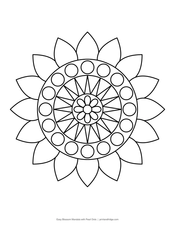 Easy Blossom Mandala with Pearl Dots coloring page