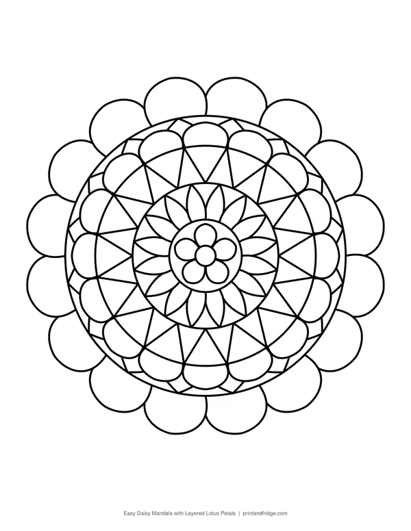 Easy Daisy Mandala with Layered Lotus Petals coloring page