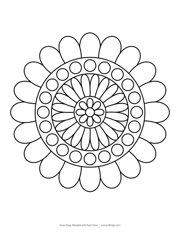 Easy Daisy Mandala with Pearl Dots printable coloring page