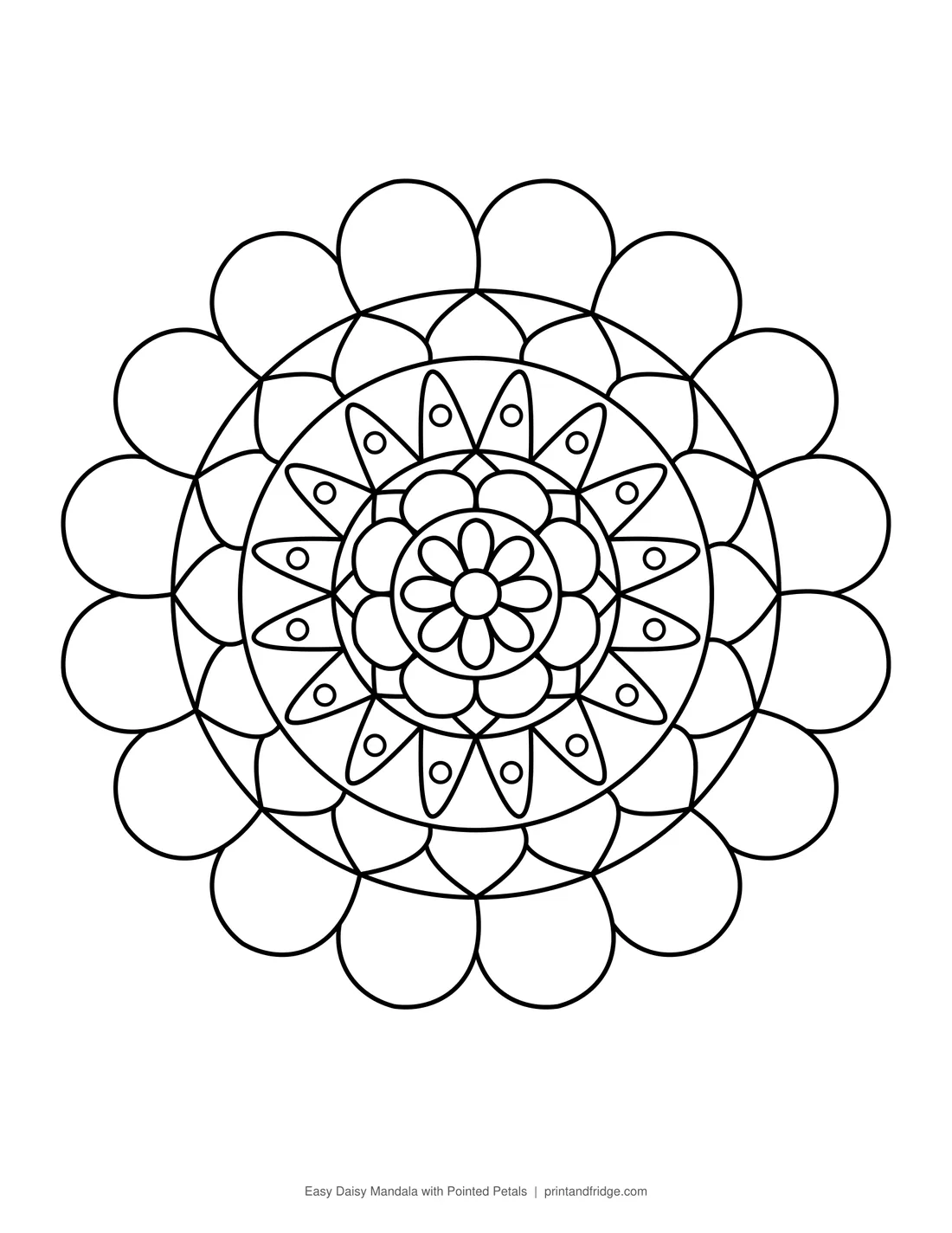 Easy Daisy Mandala with Pointed Petals printable coloring page