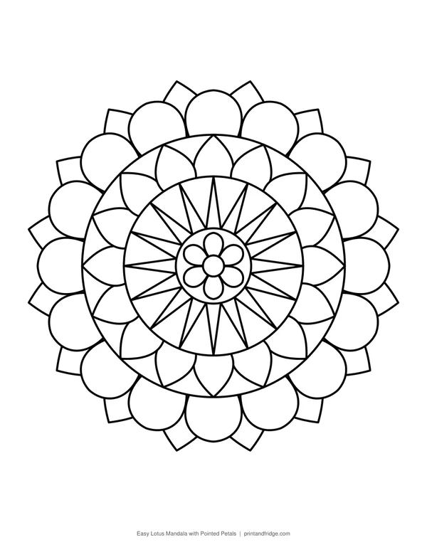 Easy Lotus Mandala with Pointed Petals printable coloring page