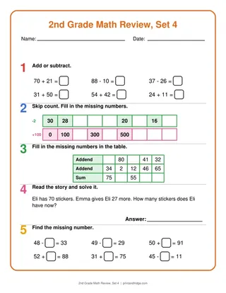 2nd Grade Math Review, Set 4