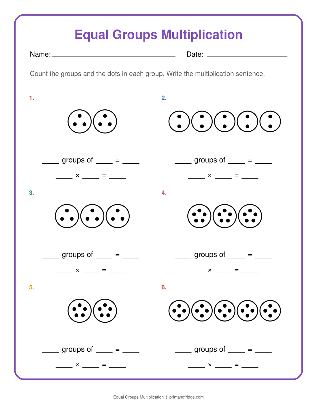 Equal Groups Multiplication printable worksheet