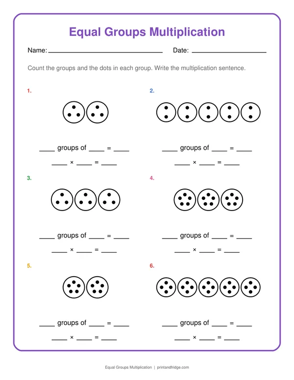 Equal Groups Multiplication printable worksheet